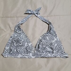Isaac Mizrahi White & Black Paisley Print Bikini Top - Size Large